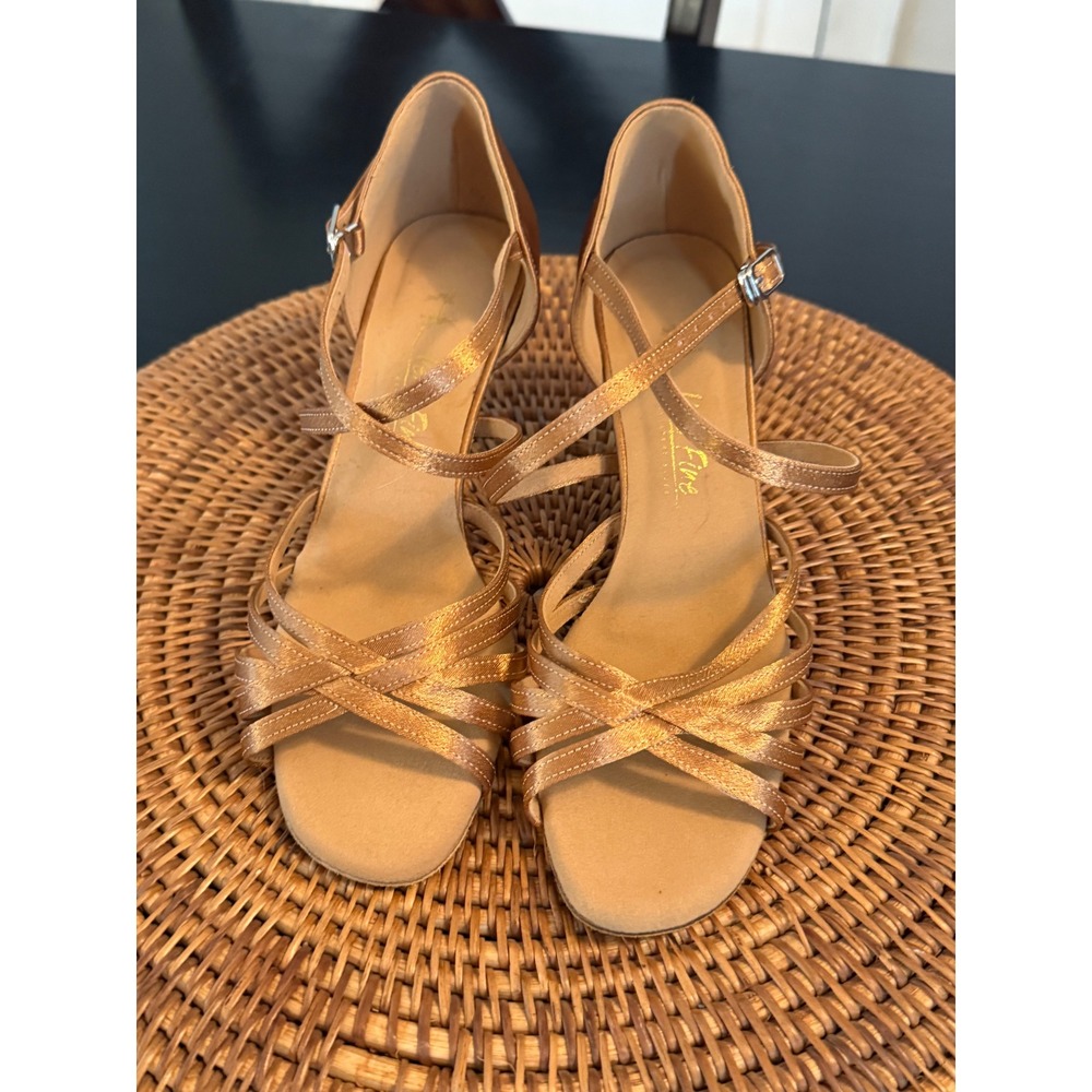 Very Fine Women Bronze Satin Ballroom Latin Dance Shoes Strappy Kitten Heel Sz 7